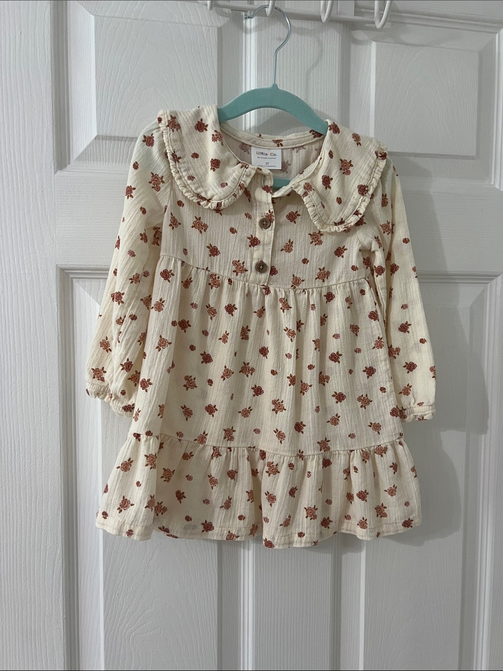 Cream Floral Long-Sleeve Tiered Dress